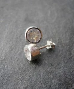 CollardManson Silver Moonstone Brushed Stud Earrings