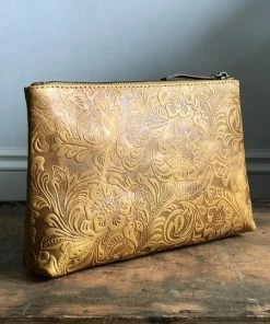 CollardManson Floral Tan Leather Pouch