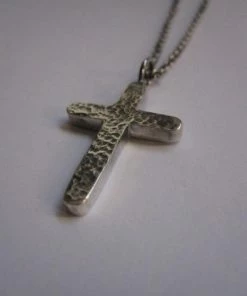 CollardManson 925 Silver Oxidised Hammered Cross Necklace
