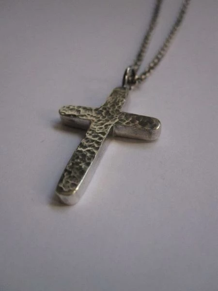 CollardManson 925 Silver Oxidised Hammered Cross Necklace 3 CollardManson 925 Silver Oxidised Hammered Cross Necklace