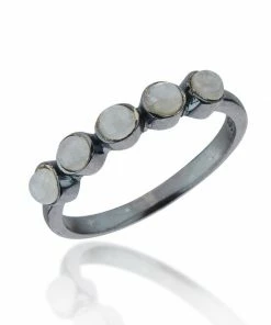 CollardManson 925 Silver Multi Rainbow Moonstone Ring - Oxidised