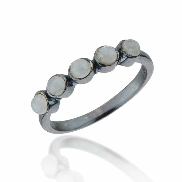 CollardManson 925 Silver Multi Rainbow Moonstone Ring - Oxidised 3 CollardManson 925 Silver Multi Rainbow Moonstone Ring - Oxidised