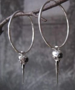 CollardManson 925 Silver Bird Skull Hoop Earrings
