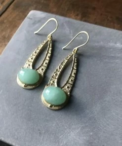 CollardManson Gold Plated Chrysophrase Luna Earrings