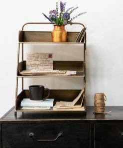 CollardManson 3 Shelf Desk Tidy Antique Brass