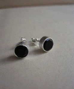 CollardManson 925 Silver Black Onyx Brushed Studs 8 CollardManson 925 Silver Black Onyx Brushed Studs