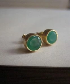 CollardManson Gold plated Chrysophrase Stud Earrings