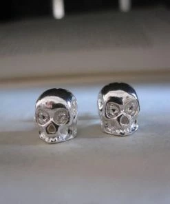 CollardManson Shiny Silver Skull Stud Earrings