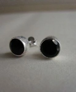 CollardManson 925 Silver Black Onyx Brushed Studs 9 CollardManson 925 Silver Black Onyx Brushed Studs