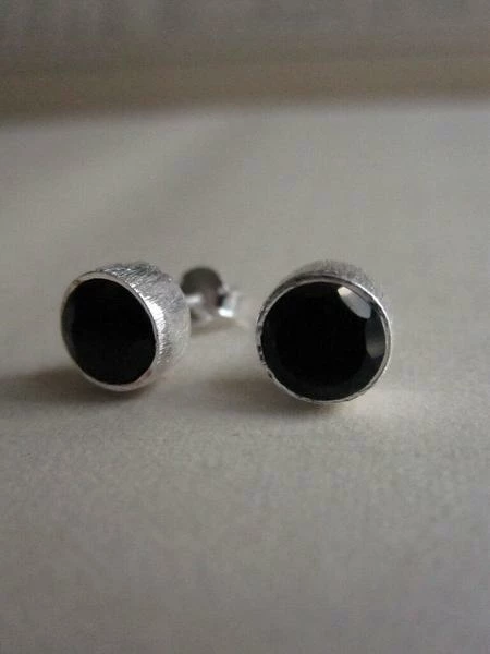 CollardManson 925 Silver Black Onyx Brushed Studs 6 CollardManson 925 Silver Black Onyx Brushed Studs