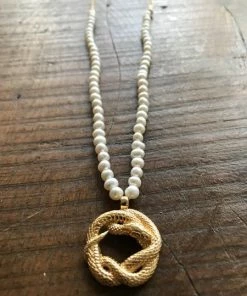 CollardManson Pearl Necklace W/Snake - Gold