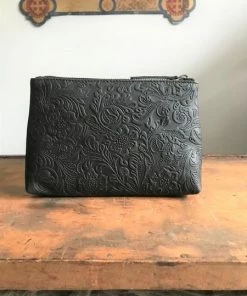 CollardManson Floral Black Leather Pouch