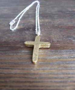 CollardManson 925 Silver Hammered Cross Necklace Gold