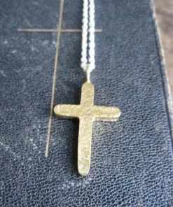 CollardManson 925 Silver Hammered Cross Necklace Gold
