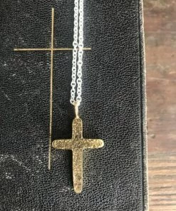 CollardManson 925 Silver Hammered Cross Necklace Gold