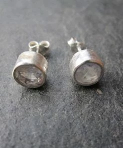 CollardManson Silver Moonstone Brushed Stud Earrings