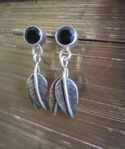 CollardManson Silver Black Onyx Leaf Drop Earrings 9 CollardManson Silver Black Onyx Leaf Drop Earrings