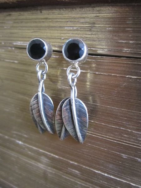 CollardManson Silver Black Onyx Leaf Drop Earrings 6 CollardManson Silver Black Onyx Leaf Drop Earrings