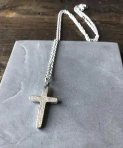 CollardManson 925 Silver Hammered Cross Necklace