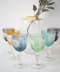 Pols Potten Set of 6 Multicolour Peony Wine Glasses