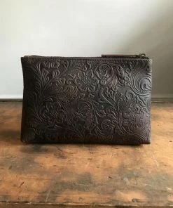 CollardManson Deep Brown Floral Leather Pouch