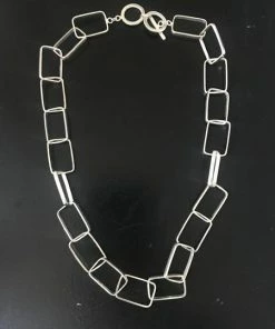 CollardManson Rectangle Link Necklace Silver