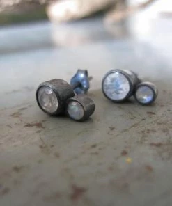 CollardManson 925 Oxidised Silver Double Moonstone Earrings