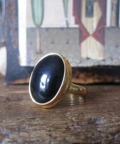 CollardManson Black Onyx 925 Silver Oval Gold Ring