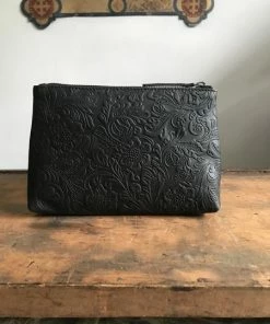 CollardManson Floral Black Leather Pouch