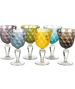 Pols Potten Set of 6 Multicolour Blocks Wine Glasses