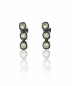 CollardManson 925 Oxidised Silver Triple Moonstone Earrings