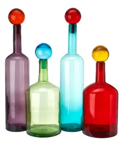 Pols Potten Blue Colored Glass Decorative Bottle with Red Cap