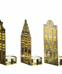 Pols Potten Set of 3 Gold Light Canalhouses Tea Light Holders