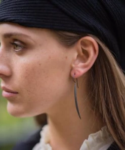 CollardManson Long Oxidised Silver Curved Earrings