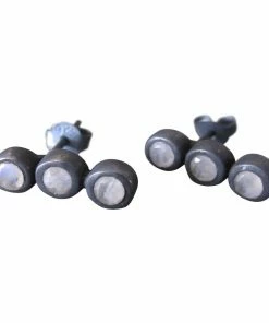 CollardManson 925 Oxidised Silver Triple Moonstone Earrings