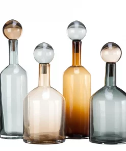 Pols Potten 18cm Smoked Stained Glass Decorative Bottle with Amber Cap