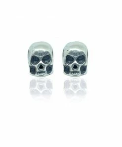 CollardManson Shiny Silver Skull Stud Earrings