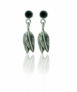 CollardManson Silver Black Onyx Leaf Drop Earrings