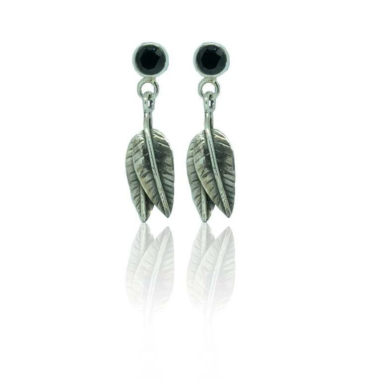 CollardManson Silver Black Onyx Leaf Drop Earrings 3 CollardManson Silver Black Onyx Leaf Drop Earrings