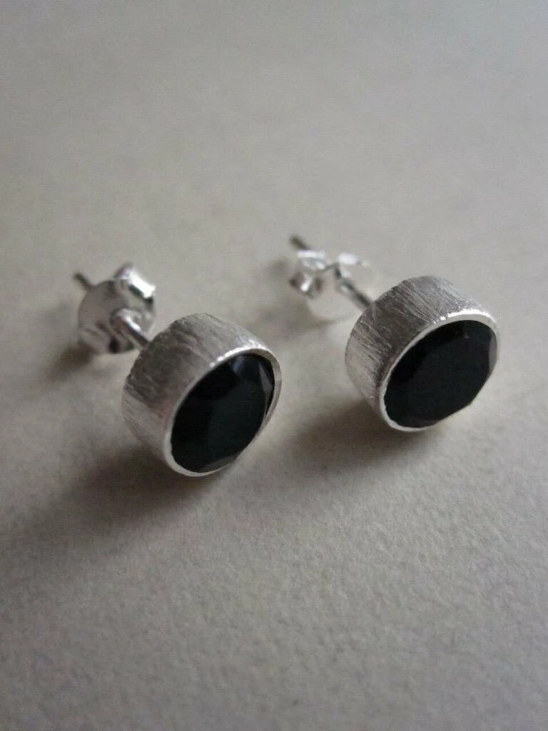 CollardManson 925 Silver Black Onyx Brushed Studs 4 CollardManson 925 Silver Black Onyx Brushed Studs