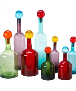 Pols Potten Blue Colored Glass Decorative Bottle with Red Cap