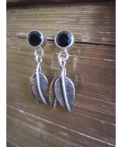 CollardManson Silver Black Onyx Leaf Drop Earrings